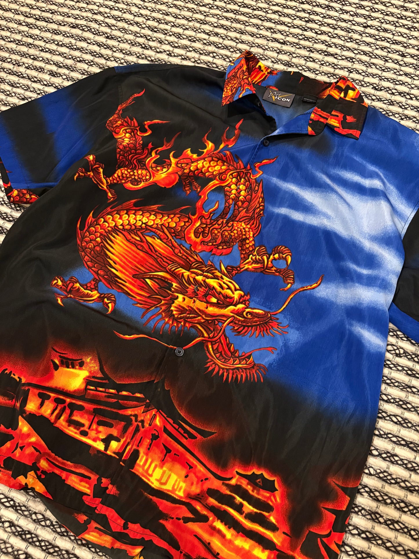 Vintage Dragon Short Sleeve Button Up