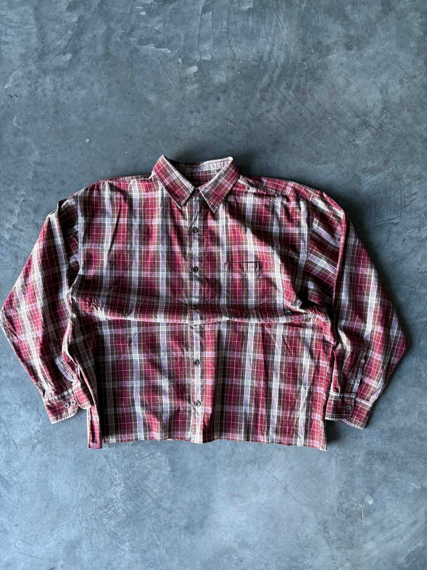 Red Crop Long Sleeve Button Up