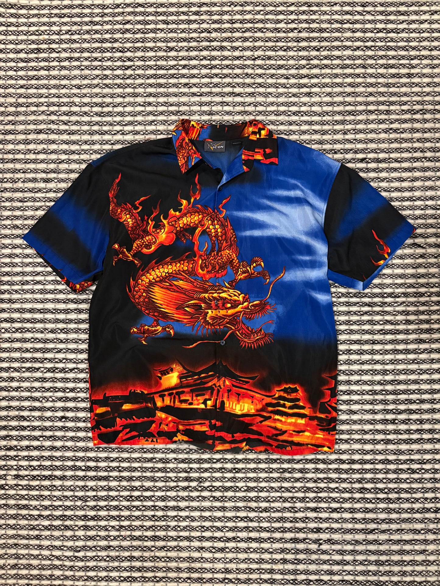 Vintage Dragon Short Sleeve Button Up